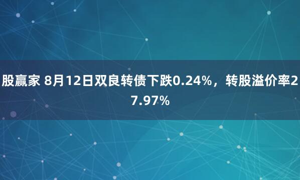 股赢家 8月12日双良转债下跌0.24%，转股溢价率27.97%